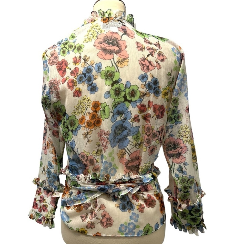 Alexis Missie Floral Sheer Long Sleeve Wrap Tie Top Women’s Small - Picture 8 of 13